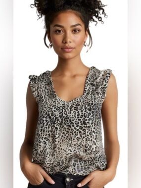 Entro - Cheetah Print - Ruffled Sleeve - Size Small NWT